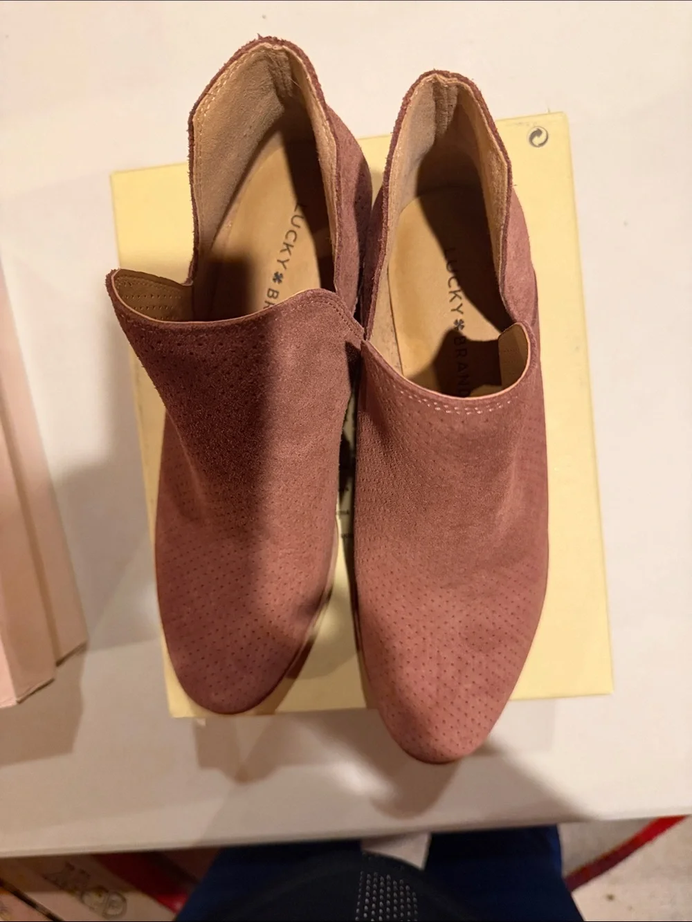 Lucky Brand Perforated Suede Ankle Booties - Dusty Mauve
